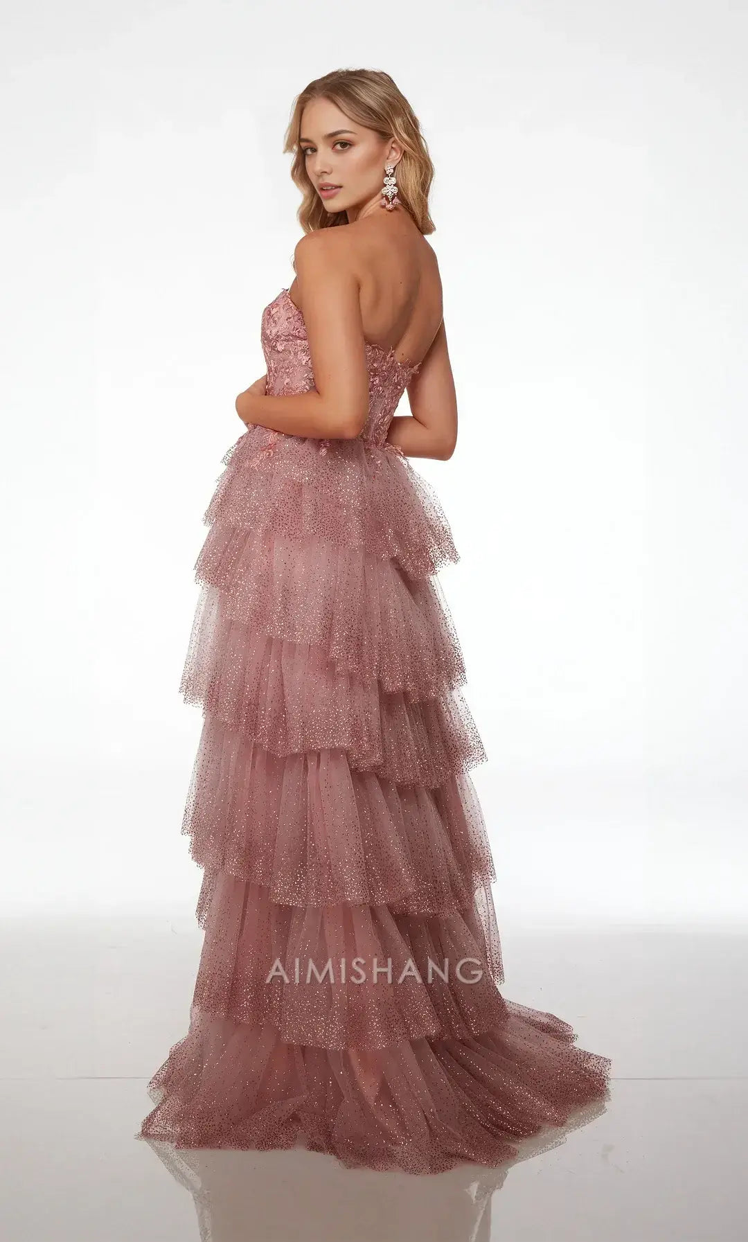 Aimishang Gorgeous A Line Strapless Sleeveless Layered Long Formal Prom Dress Sexy Evening Gowns Charming Birthday Party Dress With Slit