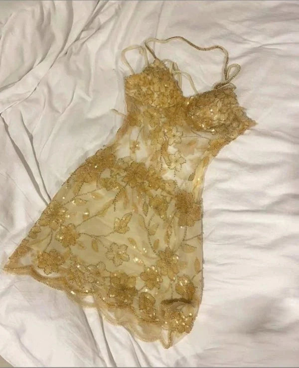 Aimishang Gorgeous Spaghetti Straps Sequin Short / Mini Summer Birthday Party Dress Sexy Homecoming Dress