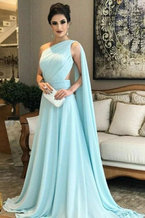 Wholesale A Line Formal Dresses Chiffon One Shoulder Ruffles Prom Dresses