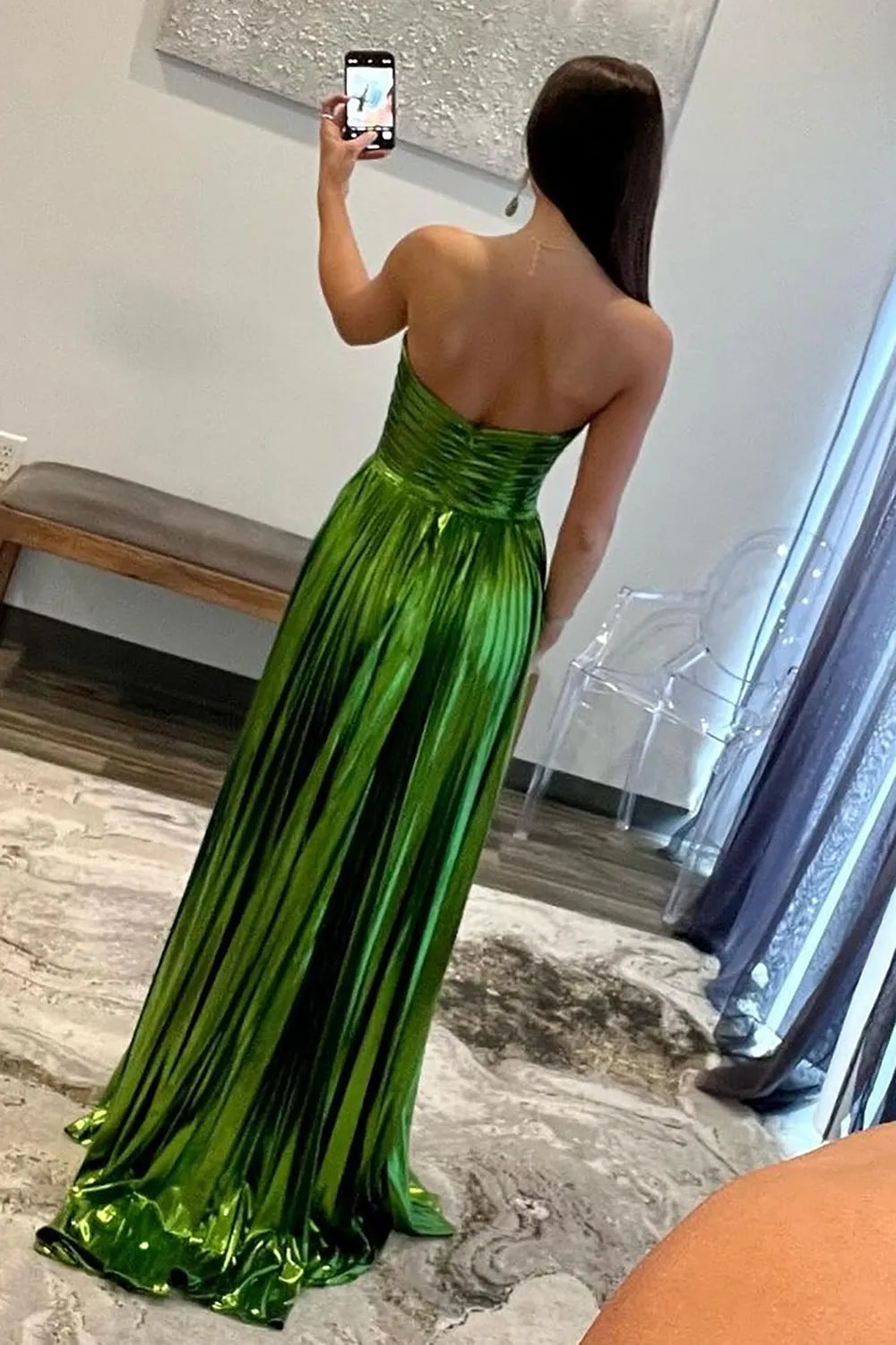 Wholesale Prom Dress A-Line Strapless Metallic With Slit