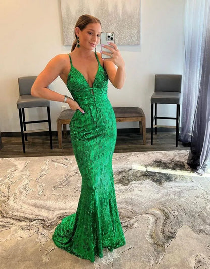 Wholesale Sequin Prom Dress Mermaid Spaghetti straps Glitter