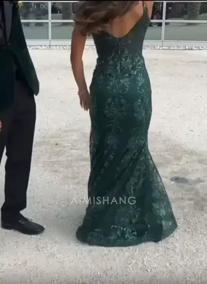 Aimishang Green Charming Mermaid V-neck Sleeveless Long Formal Prom Dress Gorgeous Evening Party Dress Sexy Graduation Dress