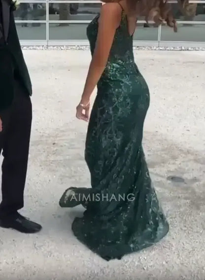 Aimishang Green Charming Mermaid V-neck Sleeveless Long Formal Prom Dress Gorgeous Evening Party Dress Sexy Graduation Dress