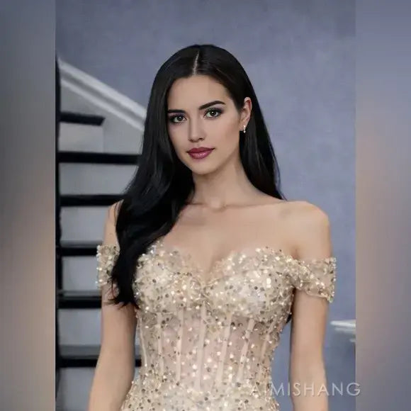 Aimishang Sparkly Mermaid Off the Shoulder Long Formal Prom Dress Gorgeous Birthday Party Dress Black Grils Evening Gowns