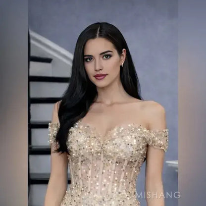 Aimishang Sparkly Mermaid Off the Shoulder Long Formal Prom Dress Gorgeous Birthday Party Dress Black Grils Evening Gowns