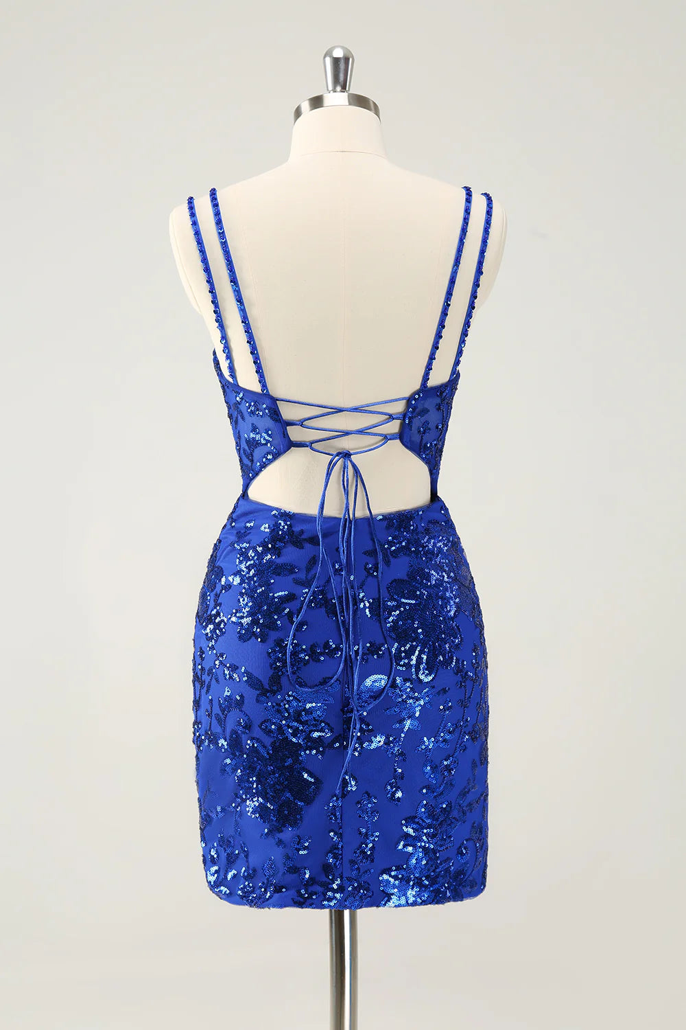 Wholesale Fashion Homecoming Dress Royal Blue Spaghetti Straps Lace Up with Slit