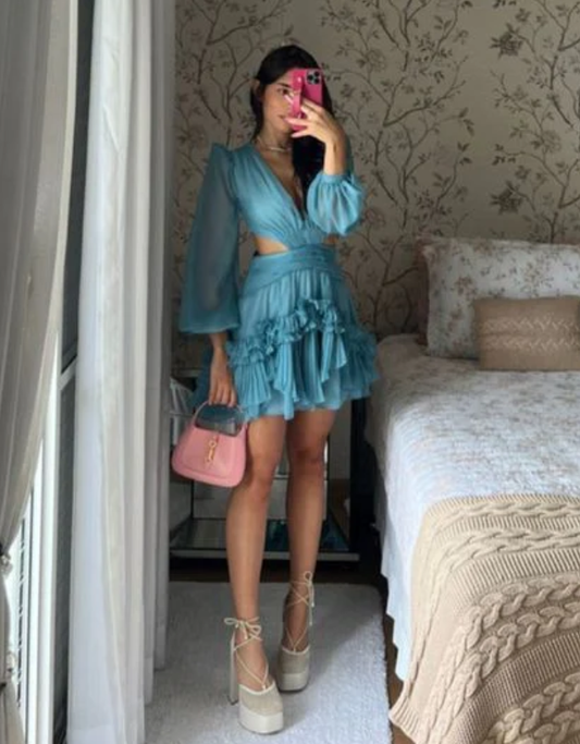 Aimishang Charming Long Sleeves Homecoming Dress Cute Birthday Dress Party Dress Graduation Dress Short Prom Dress Beach Dress