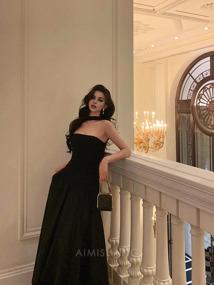 Aimishang A Line Black Formal Gown Long Prom Dress Elegant Evening Party Dress