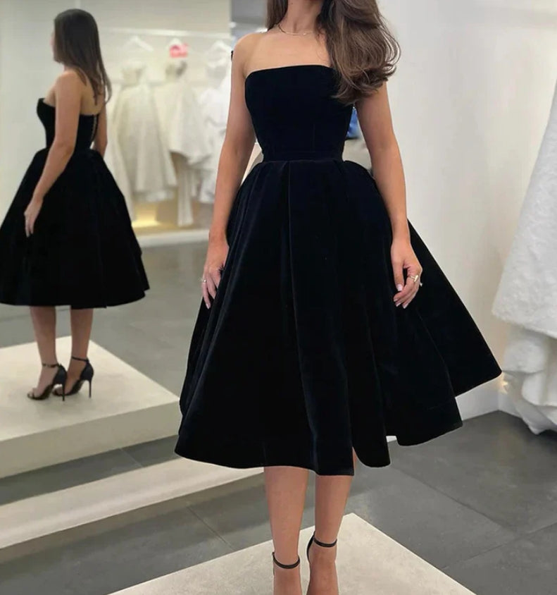 Aimishang Strapless Velvet Short Prom Dress A-Line Formal Party Dress Off Shoulder Elegant Evening Dress Cocktail Dress