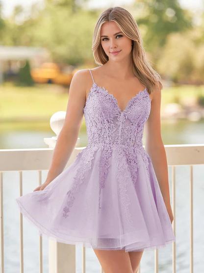 Aimishang A-Line Short Graduation Dresses Spaghetti-Straps Blue Homecoming Dress With Appliques