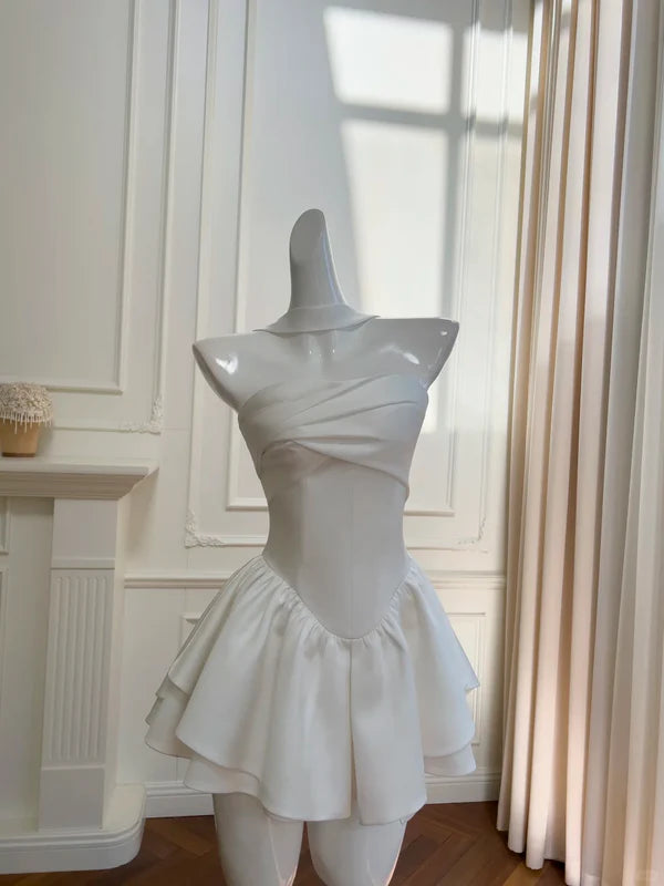 Aimishang A Line Strapless Homecoming Dress Short Party Dress Summer Simple Graduation Dress
