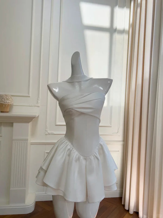 Aimishang A Line Strapless Homecoming Dress Short Party Dress Summer Simple Graduation Dress