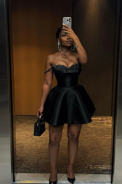 Aimishang A-line Sleeveless Mini Party Dress Black Short Prom Dress Homecoming Dress Sexy Graduation Dress