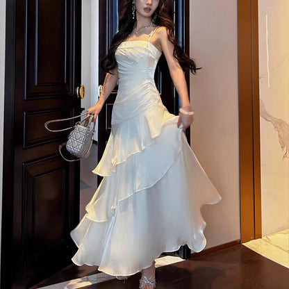 Aimishang Elegant Spaghetti Straps Tiered Ruffles Maxi Dress Long Prom Dress Charming Evening Party Dress Women's Dresses