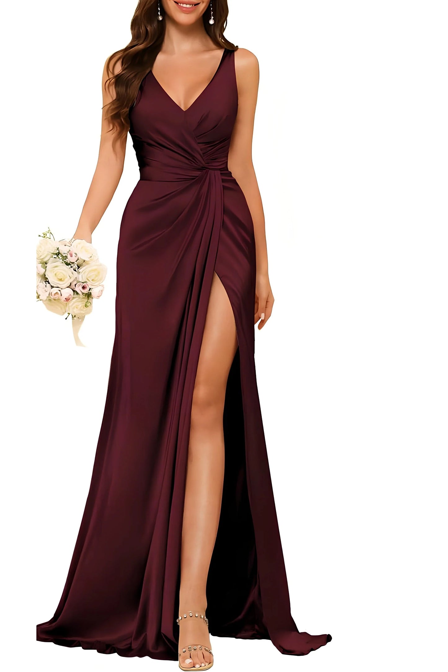 Wholesale Sheath/Column V Neck Bridesmaid Dress With Slit Elegant Evening Party Dress