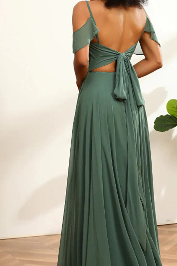 Wholesale Dark Green Lace-Up Long Chiffon Bridesmaid Dress Charming Party Dress Formal Dress