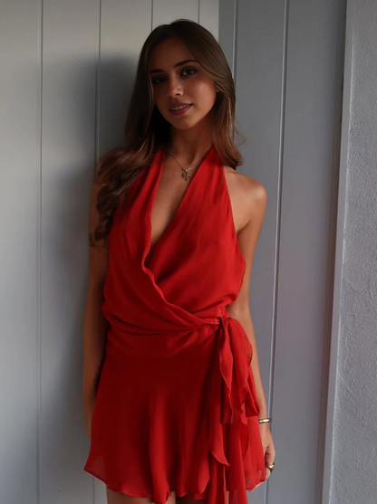Aimishang A Line Halter Sleeveless Open Back Short Prom Dress Lovely Homecoming Dress Charming Birthday Party Dress