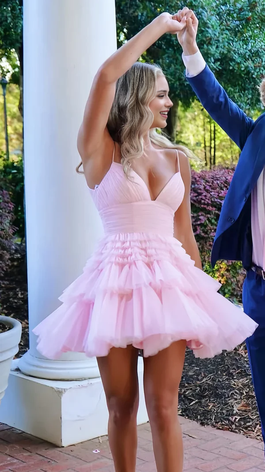 Aimishang Sweetheart A Line Spaghetti Straps Tulle Short Prom Dress Lovely Homecoming Dress Charming Birthday Party Dress