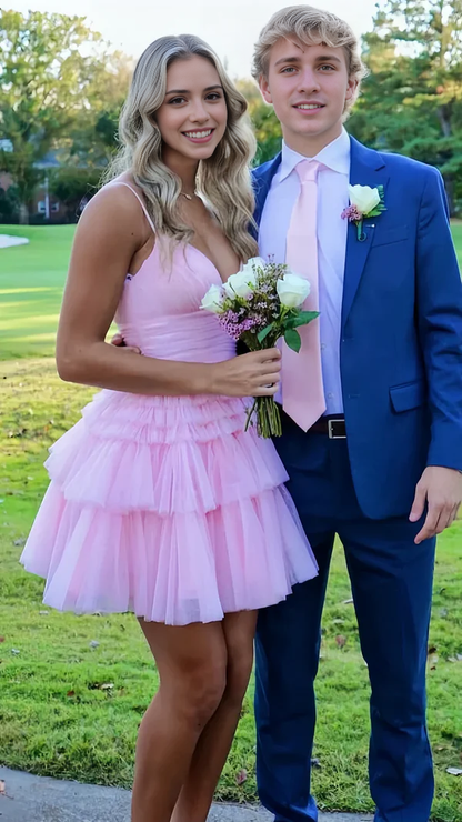 Aimishang Sweetheart A Line Spaghetti Straps Tulle Short Prom Dress Lovely Homecoming Dress Charming Birthday Party Dress