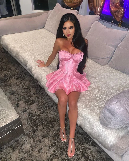 Aimishang A Line Strapless Sleeveless Short Prom Dress Lovely Homecoming Dress Cute Birthday Party Dress
