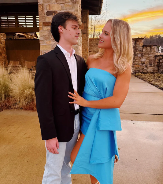 Aimishang Elegant Blue Sheath Strapless Short Prom Dress Charming Homecoming Dress Lovely Party Dress