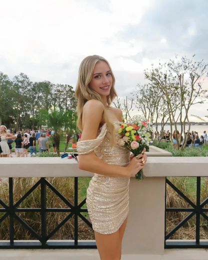 Aimishang Charming Sheath Off The Shoulder Short Prom Dress Sparkly Homecoming Dress Lovely Birthday Party Dress