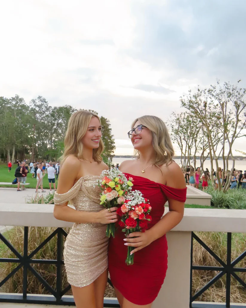 Aimishang Charming Sheath Off The Shoulder Short Prom Dress Sparkly Homecoming Dress Lovely Birthday Party Dress