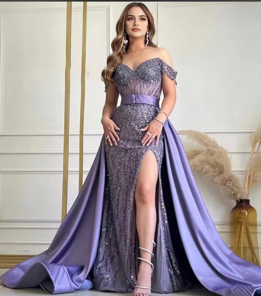 Aimishang Gorgeous Off Shoulder Long Formal Prom Dress With Slit Charming Evening Party Dress