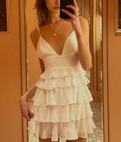 Aimishang Sweetheart A Line V Neck Spaghetti Straps Ruffle Homecoming Dress Cute Graduation Dress Lovely Birthday Party Dress