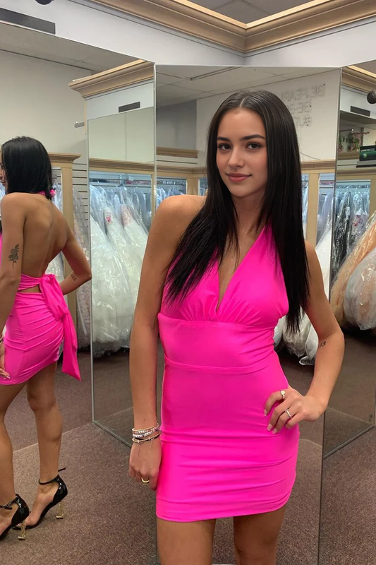 Aimishang Charming Sheath V Neck Halter Homecoming Dress Fashion Graduation Dress Lovely Birthday Party Dress