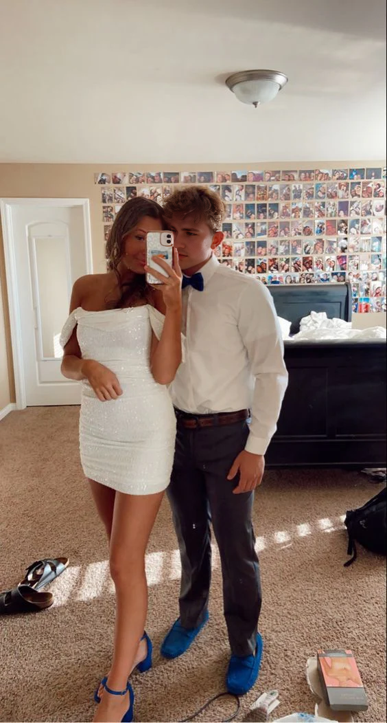 Aimishang Charming Off The Shoulder Homecoming Dress Sparkly Graduation Dress Lovely Birthday Party Dress