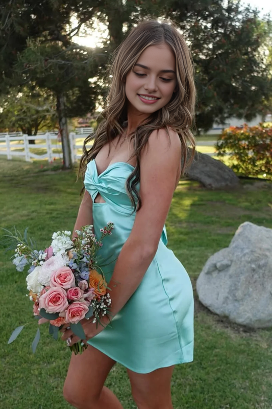 Aimishang Sweetheart Strapless Sleeveless Satin Short Prom Dress Lovely Homecoming Dress Charming Birthday Party Dress