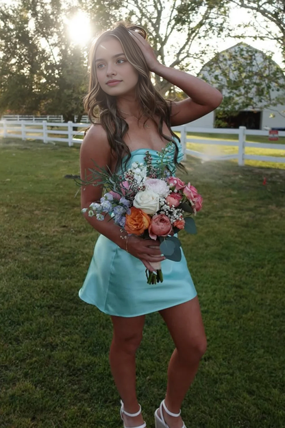 Aimishang Sweetheart Strapless Sleeveless Satin Short Prom Dress Lovely Homecoming Dress Charming Birthday Party Dress