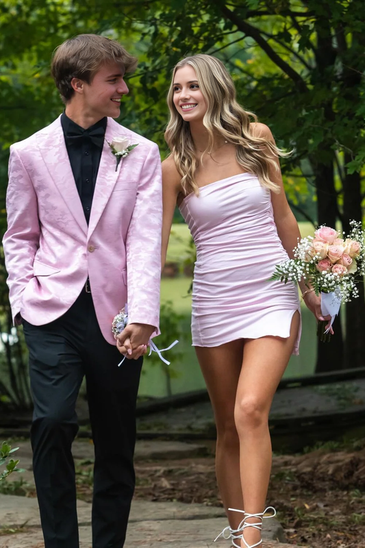 Aimishang Lovely Strapless Ruched Homecoming Dress With Slit Sweet Graduation Dress Cute Birthday Party Dress