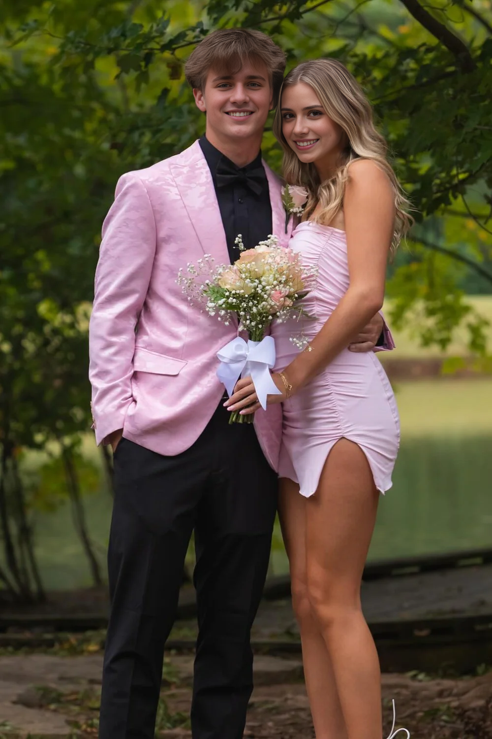 Aimishang Lovely Strapless Ruched Homecoming Dress With Slit Sweet Graduation Dress Cute Birthday Party Dress