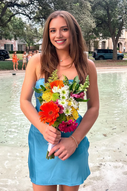 Aimishang Lovely Blue Strapless Sleeveless Homecoming Dress Sweet Graduation Dress Cute Birthday Party Dress