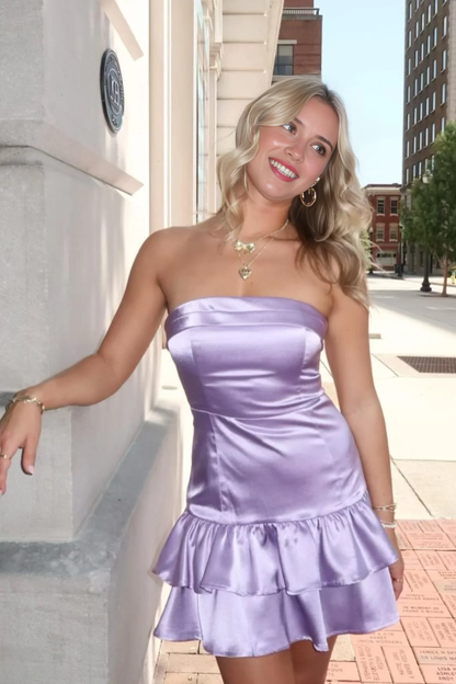 Aimishang Charming A-line Strapless Ruffle Homecoming Dress Sweet Graduation Dress Cute Birthday Party Dress