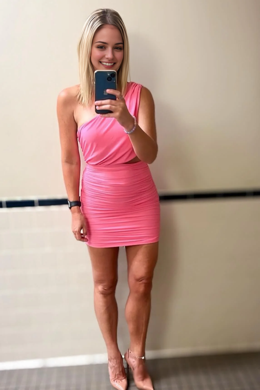 Aimishang Charming One Shoulder Ruched Homecoming Dress Sweet Graduation Dress Cute Birthday Party Dress