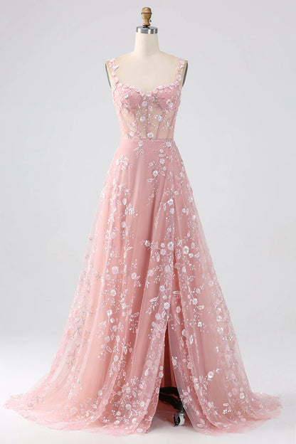 Aimishang A Line Spaghetti Straps Long Prom Dress With Slit Charming Evening Party Dress