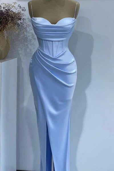 Aimishang Spaghetti Straps Satin Long Prom Dress Elegant Formal Dress Evening Gown Charming Party Dress With Slit
