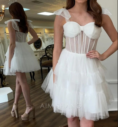 Aimishang A-Line Sweetheart Tulle Homecoming Dress Cute Party Dress Graduation Dress Short Prom Dress
