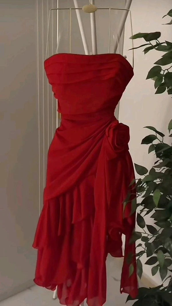 Aimishang Strapless Ruffle Prom Dress Homecoming Dress Graduation Dress Charming Evening Party Dress