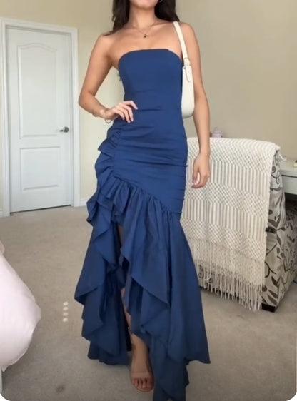 Aimishang Strapless Ruffle Long Prom Dress Charming Evening Party Dress Formal Dress