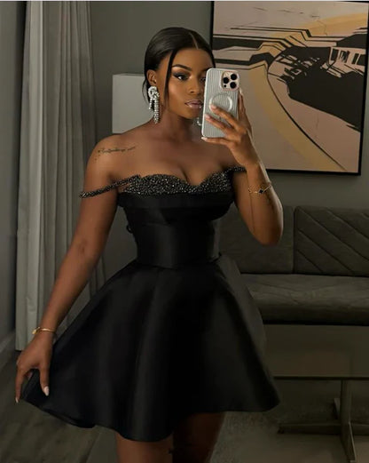 Aimishang A-line Sleeveless Mini Party Dress Black Short Prom Dress Homecoming Dress Sexy Graduation Dress