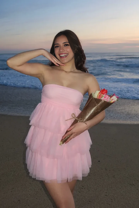 Aimishang Sweetheart Tulle A-Line Strapless Homecoming Dress Cute Graduation Dress Lovely Birthday Party Dress