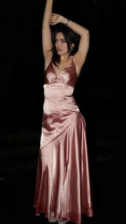 Aimishang Simple V-Neck Satin Prom Dress Charming Evening Party Dress Chic Bridesmaid Dress
