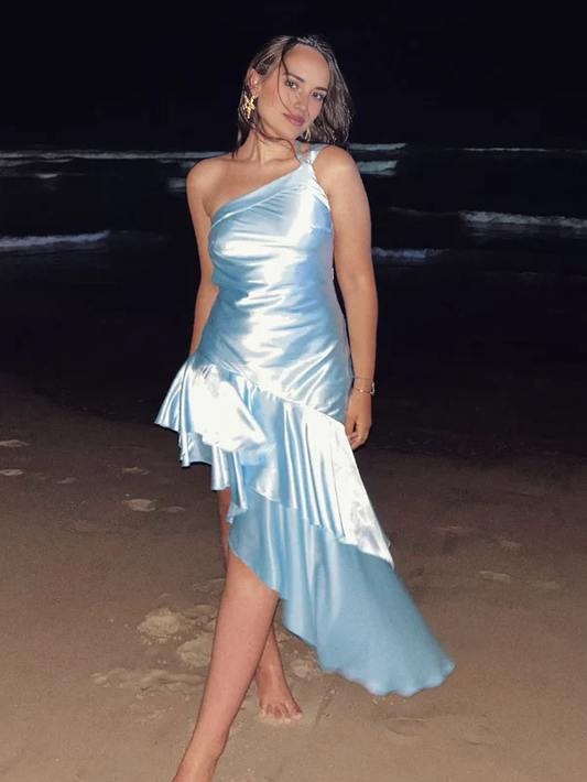 Aimishang Sweetheart One Shoulder Satin Homecoming Dress Cute Graduation Dress Charming Birthday Party Dress