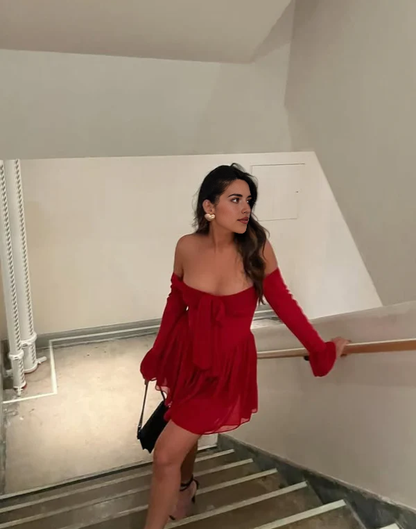 Aimishang A Line Off Shoulder Short Prom Dress with Sleeve Lovely Homecoming Dress Cute Graduation Dress Charming Birthday Party Dress