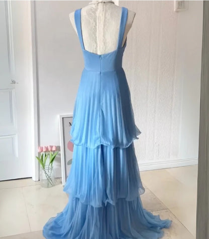 Aimishang A Line Blue Long Prom Dress Pleated Evening Dress Charming Party Dress Formal Dress