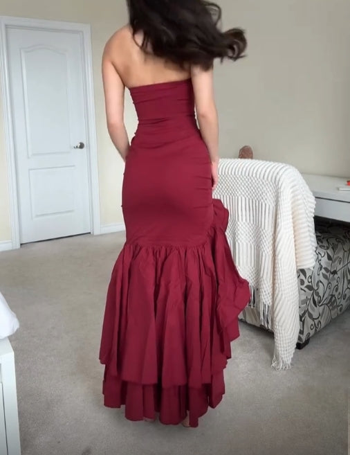 Aimishang Strapless Ruffle Long Prom Dress Charming Evening Party Dress Formal Dress